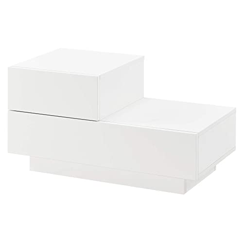 [en.casa] Nachttisch mit 2 Schubladen Nachtschrank 38x70x35cm Kommode Beistelltisch Schubladentisch Weiß Hochglanz