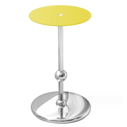 Beistelltisch, runder Sockeltisch aus Glas und Edelstahl, Tulpen-Küchentisch, dekorativer Bartisch, Lounge-Ständer (Farbe: Gelb)