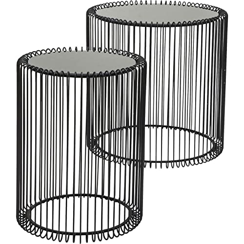 Kare Design Beistelltisch Wire (2/Set), Schwarz, Beistelltisch, Nachttisch, Stahl, Glas Tischplatte, 46x45x45 cm (H/B/T)