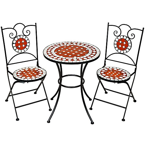 TecTake Robustes und Hochwertiges Mosaik Gartenmöbel Set 2 Stühle und Tisch Terracotta