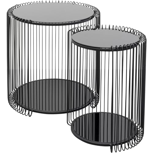 Kare Design Beistelltisch Wire Double in Schwarz (groß: 46 x 45 cm, klein: 43 x 33 cm) – Couchtische aus Metall und mit Glasplatten – Flexibel einsetzbares Tischset
