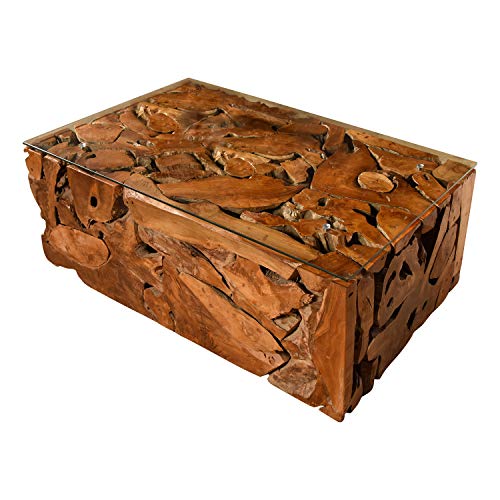Vakarua Couchtisch aus Wurzelholz Element Sofatisch 110x70 mit Glas Wohnzimmertisch Holz
