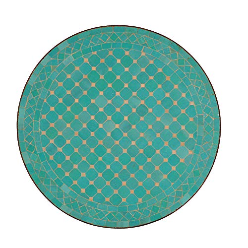 Casa Moro Mediterraner Gartentisch M60-11 marokkanischer Mosaiktisch Ø 60 cm türkis glasiert rund mit Gestell 73 cm | Kunsthandwerk aus Marrakesch | Bistrotisch Beistelltisch Balkontisch | MT2058