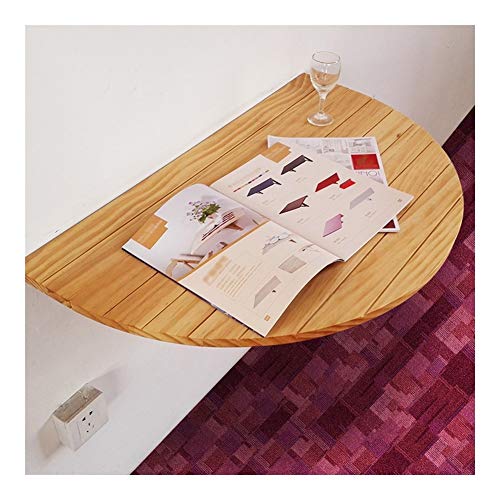 HSOYGE Tisch Wandklapptisch, Nachttisch, Laptoptisch, multifunktionaler Halbrunder Massivholztisch, pastoraler Freizeittisch (Holzfarbe)