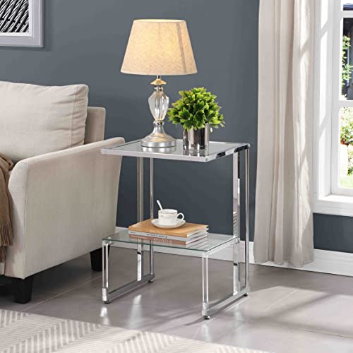 KIYIYDMM Moderner Wohnzimmer-Beistelltisch aus Acryl in C-Form, Sofa-Nachttisch aus gehärtetem Glas, verchromter Beistelltisch mit 2-lagigem Stauraum, 23,8  H silberner Chrom-Beistelltisch