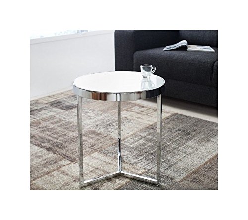 Lnxp Designer Couchtisch Glastisch Rund Runder Tisch Beistelltisch in Chrom Silber Milchglas Retro Art Deko