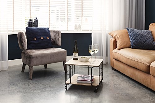 LIFA LIVING® Designer Couchtisch Möbel, 2 Ablage Beistelltisch, Schwarz Metall mit Holz Tischplatte, 51 x 51 x 33 cm, dekorativer Tisch