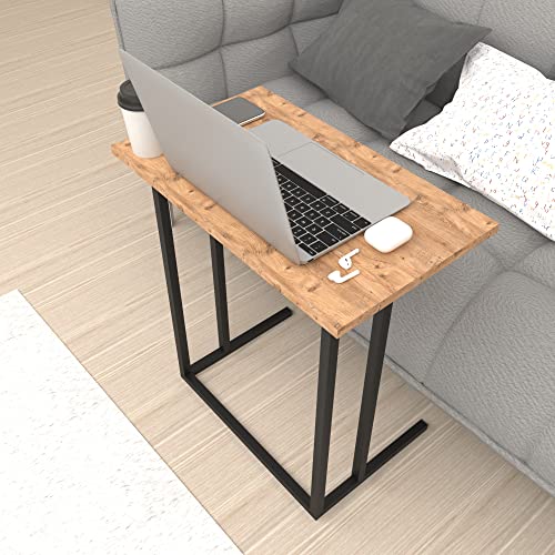 [en.casa] Laptoptisch Högsby Beistelltisch in C-Form Coffeetisch mit Metallgestell Sofatisch für Wohnzimmer Schlafzimmer Betttisch Eiche