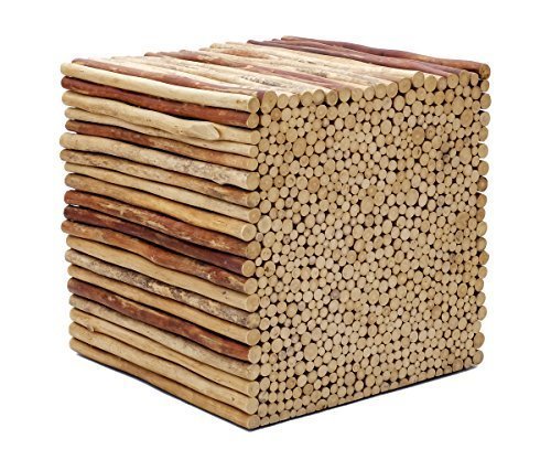 Brillibrum Design Rundholz Hocker aus Teakholz Beistelltisch Holz Würfel aus Teak Ästen gefertigt als Ablage z.B für Handtücher oder als Sitzhocker (45 x 45 x 45 cm)