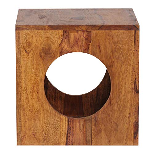 Wohnling Beistelltisch Mumbai Sheesham Massivholz 35x35x35 cm Cube Wohnzimmertisch | Design Aufbewahrungstisch modern | Kleiner Holztisch in Form | Quadratischer Dekotisch Stauraum