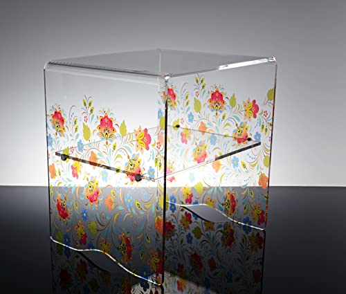 Slato Niedriger Couchtisch für Wohnzimmer oder Nachttisch im modernen Design aus transparentem Plexiglas mit Patty-Druck
