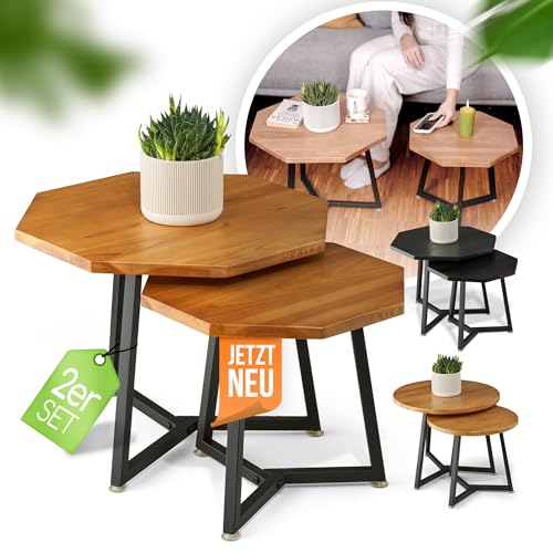 Zunika Couchtisch [2er Set] Beistelltisch FSC Massiv Holz braun modern | Satztisch, Nachttisch, Side Table. Coffee Table, Tisch für Wohnzimmer, Sofa, Couch, Dekoration | Jetzt Modelle vergleichen