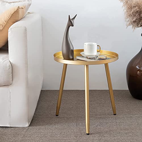 AOJEZOR Runder Beistelltisch, Metall-Beistelltisch, Nachttisch/kleine Tische für Wohnzimmer, Akzenttische billig, Beistelltisch für kleine Räume (Gold)