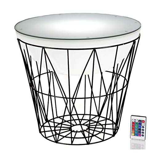 Arnusa Runder Couchtisch 60 x 55cm LED Beleuchtet Industrie-Stil Beistelltisch Tisch mit Fernbedieung und Farbwechsel modern