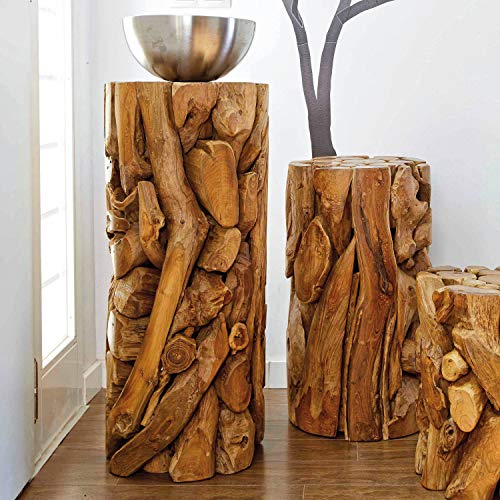 Möbel Bressmer XILON Holzsäule Podest Teakholz massiv Ø 35 cm x Höhe 80 cm aus nachhaltigem Holz aus 100% Handarbeit Natur