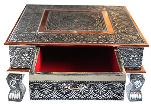 eRadius Beistelltisch aus oxidiertem Kupfer, mit Schublade, niedriger Tisch, Kaffeetisch (Bajath chowkie), Hochzeit, Puja (indisches Ritual), 38,1 x 38,1 cm