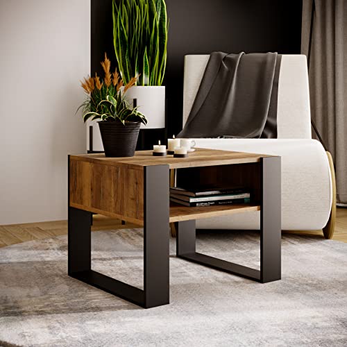 MRBLS Couchtisch – modernes rustikales Design – Wohnzimmer-Tisch Beistelltisch Kaffeetisch Sofatisch Teetisch aus Holz (Retro Eiche - Schwarz Matt) - 65 x 45 x 53,6cm (B/H/T)