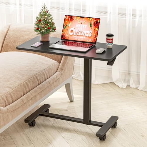 Dripex Beistelltisch mit Rollen Laptoptisch Höhenverstellbar Schreibtisch aus Holz, Sofatisch Nachttisch Kaffeetisch Schlafzimmer, Wohnzimmer Schwarz