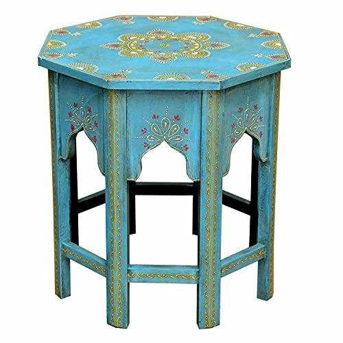 Casa Moro Orientalischer Beistelltisch Saada Blau M Höhe 37 Ø 29 cm aus Massiv-Holz handbemalt | Kunsthandwerk | Vintage Blumentisch Shabby Chic Tisch klein | MA32-47-C-M