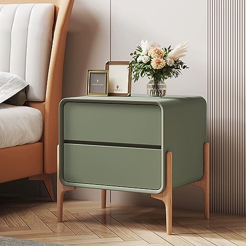 BOKNI Moderner modischer Nachttisch für Schlafzimmer, Nachttisch mit 2 Schubladen, Design mit hohem Fuß, stabile Tragfähigkeit (Farbe: Grün, Größe: 45 x 40 x 50 cm)