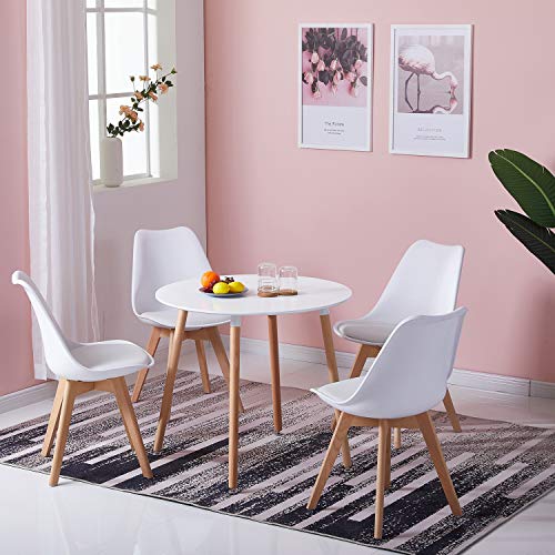 DORAFAIR Runder Esstisch Küchentisch Wohnzimmer Tisch, Skandinavisch Beistelltisch MDF, Beine Natur, Weiß