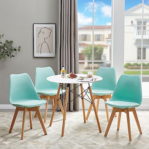 FURNITABLE Runder Esstisch mit 4 Grün Esszimmerstühle Skandinavisches Design Holztisch Küchentisch Wohnzimmertisch Couchtisch Beistelltisch