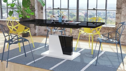 Design Couchtisch Tisch Grand Noir Schwarz Hochglanz/Weiß matt stufenlos höhenverstellbar ausziehbar 120 bis 180cm Esstisch