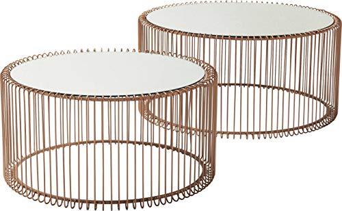 Kare Design Couchtisch Wire Kupfer 2er Set, runder, moderner Glastisch, großer Beistelltisch, Kaffeetisch, Nachttisch, (H/B/T) 30,5xØ60cm & 33,5xØ69,5cm