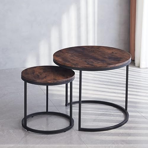 GrandCA HOME Set mit 2 runden Beistelltischen 2-in-1 Kombination Nordic Tavolino Tischplatte mit Dichte und Stahl, 44,5 x 60 x 60 cm, industrieller Stil (Retro)…