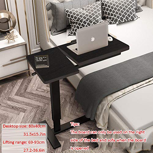 Stahlrohr Computer Tisch mit Black Density Board,Höhenverstellbar, Rollen, USB, Drehbar,Tablet Tisch Zum Lesen, Frühstücken, Laptop, Altenhilfe