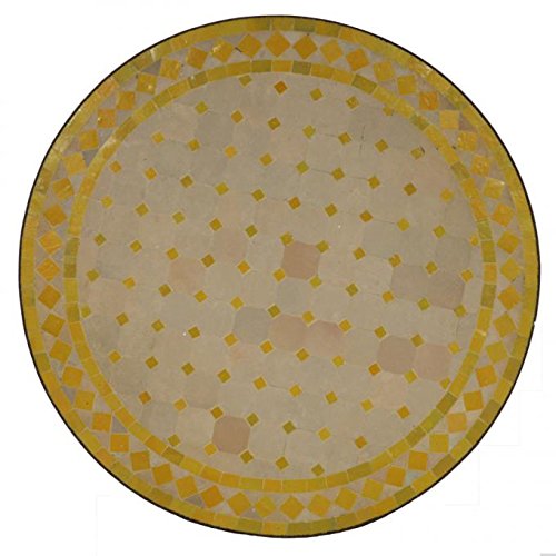Casa Moro Mediterraner Gartentisch marokkanischer Mosaiktisch Ø 120cm rund gelb terrakotta mit Gestell H 73 cm Kunsthandwerk aus Marrakesch Dekorativer Beistelltisch Bistrotisch | MT21167
