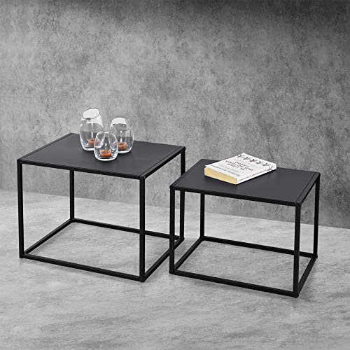 [en.casa] Beistelltisch Set Couchtisch 2er Set Sofatische Kaffeetisch in rechteckiger Form Nachttisch Deko Tisch Metallgestell Industriedesign Schwarz