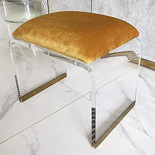 Acryl-Hocker mit samtgepolstertem Sitz, transparenter Acryl-Nachttisch, quadratischer Beistelltisch, moderner Kleiner Tritthocker, kurzer Hocker, Make-up-Raum-Schminkhocke r (groß, gelbA)