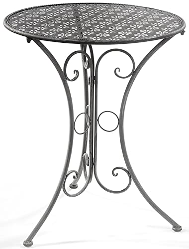 Kobolo Dekorativer Gartentisch Metalltisch Tisch aus grauem Metall mit Stanzungen in Blumenoptik 60cm