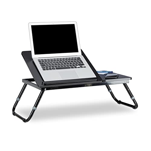 Relaxdays Laptoptisch Lapdesk Betttisch Betttablett Notebook Tisch Laptop BTH 60 x 35 x 24 Holz schwarz mit Leseklappe höhenverstellbar klappbar