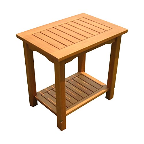 Spetebo Eukalyptus Beistelltisch geölt - 50x35 cm - Holz Garten Tisch klein mit 2 Ablagen