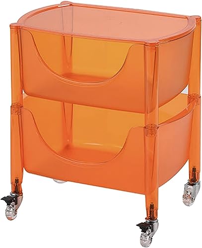 Küchenwagen Aufbewahrungswagen Aufbewahrungsrollwagen, 2-4-stufiger Stehregal-Beistelltisch aus klarem Acryl, stehender Bücherregal-Acryl-Beiste lltisch, 2 Etagen, Gelb ( Color : Orange , Size : 2Tier
