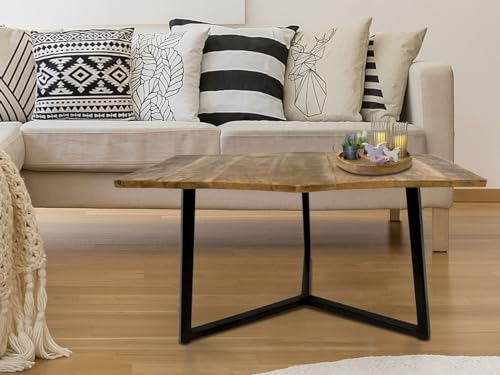 Amago home Couchtisch 74x56 cm nachhaltig Wohnzimmer Tisch Beistelltisch Lyon Metallgestell Farbe schwarz matt - Tabacco