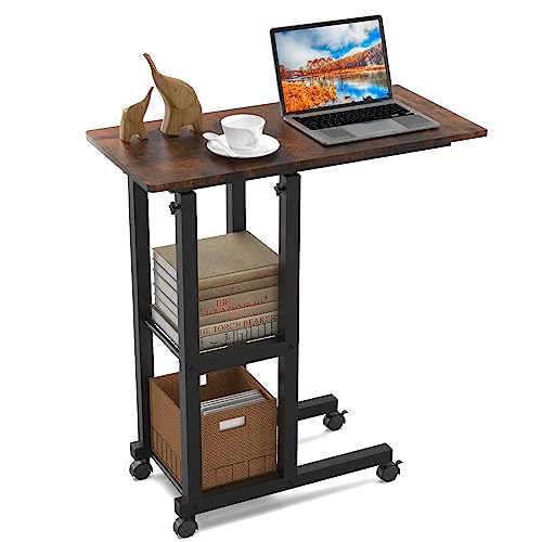 nwixbqoqn Beistelltisch mit 4 Rollen Laptoptisch, 60x30 cm, Computertisch Schreibtisch Höhenverstellbar 65-90 cm für Schlafzimmer, Büro, Sofa, Holz