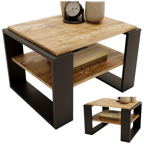 CraftPAK Wohnzimmer Tisch für Couch aus hochwertigem Holzwerkstoff, Stabiler & moderner Couchtisch mit zusätzlicher Ablagefläche, Model Kaja 63, Farbe Schwarz