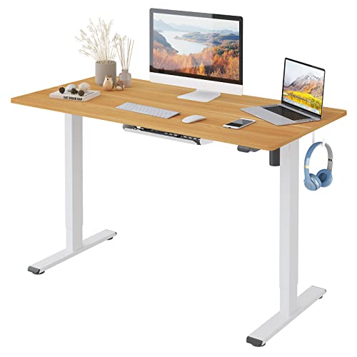 FLEXISPOT EC1W-EU+PR1206-Maple Schreibtisch zu Hause, Kunststoff, weißer Rahmen + Platte Ahorn, 120 x 60 cm