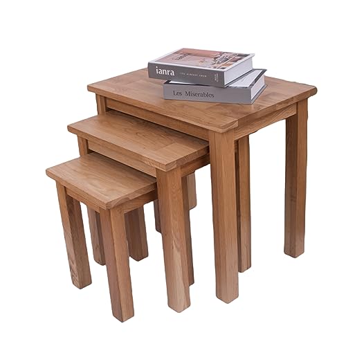 ARPHASLE 3er Set Massivholz Satztisch Oak Nesting Side Table Rustikal Couchtisch Beistelltisch Kaffeetisch Sofatisch Wohnzimmertisch Holztisch Tisch