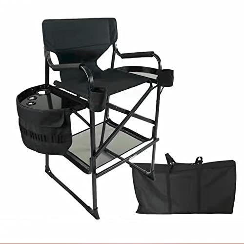 PSKSER Regiestuhl, professionelle Make-up-Stühle, professionelle Make-up-Stühle, Regiestuhl mit Beistelltisch und Seitentaschen, klappbarer Aluminium-Make-up-Stuhl