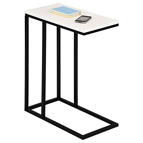 IDIMEX Beistelltisch Debora, praktischer Wohnzimmertisch in C-Form, schöner Couchtisch Tischplatte rechteckig in weiß, eleganter Sofatisch mit Metallgestell in schwarz