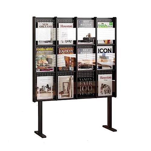 RENLXFI Floor-Standing Magazine Rack, Tiered Design Broschüre Display Stand für Ausstellungen Einkaufszentren Krankenhäuser Büros, robuste Metall modernen Stil