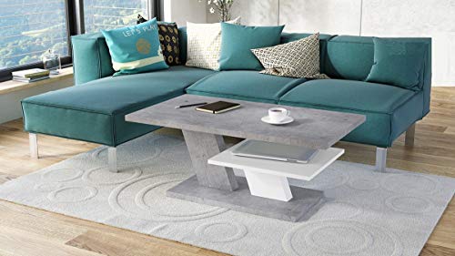 Mazzoni Design Couchtisch Tisch Cliff Weiß Schwarz Hochglanz Wohnzimmertisch 110x60x45cm mit Ablagefläche (Betonoptik/Weiß matt)