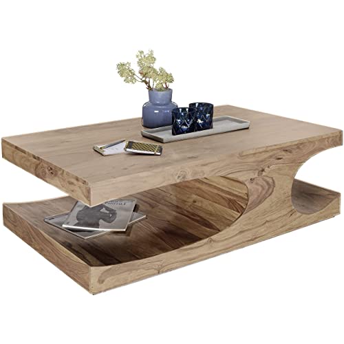 FineBuy Couchtisch Massiv-Holz 120 cm breit Wohnzimmer-Tisch Design braun Landhaus-Stil Beistelltisch Farbe wählbar