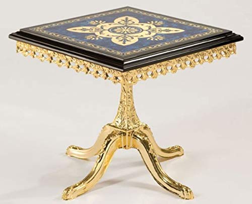 Casa Padrino Luxus Barock Beistelltisch Schwarz/Blau/Gold 53 x 53 x H. 50 cm - Edler Messing Tisch mit Massivholz Tischplatte - Barock Wohnzimmer Möbel