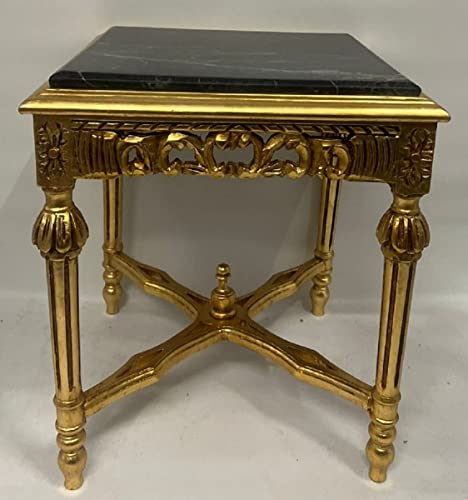 Casa Padrino Barock Beistelltisch Gold/Schwarz - Quadratischer Antik Stil Massivholz Tisch mit Marmorplatte - Wohnzimmer Möbel im Barockstil - Antik Stil Möbel - Barock Möbel