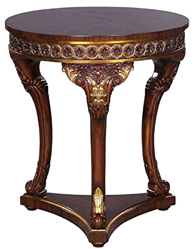 Casa Padrino Luxus Barock Beistelltisch Braun/Gold - Runder Massivholz Tisch im Barockstil - Prunkvolle Barock Wohnzimmer Möbel